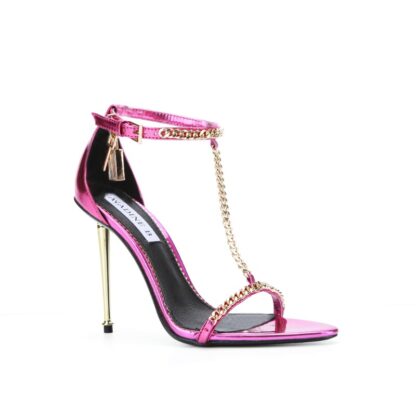 Glamour  Metallic Mirror T- Strap P Lock Leather Pointed Sandals Pink - Image 3