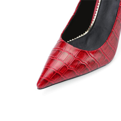 Atomic Croc Embossed T Ford Metal High Heel Pointed Toe P Lock Leather Pumps Red - Image 7