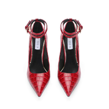 Atomic Croc Embossed T Ford Metal High Heel Pointed Toe P Lock Leather Pumps Red - Image 3