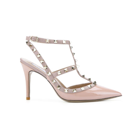 Cleo Rockstud Patent T- Strap High Heel Pumps Beige - Image 3