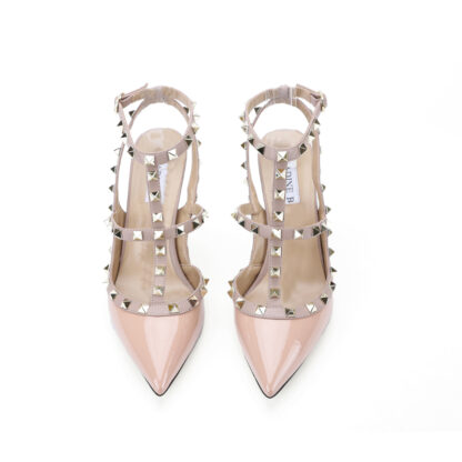 Cleo Rockstud Patent T- Strap High Heel Pumps Beige - Image 8