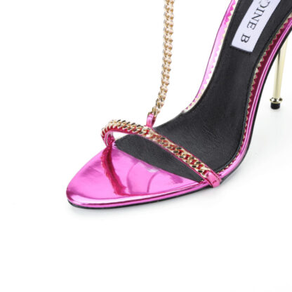 Glamour  Metallic Mirror T- Strap P Lock Leather Pointed Sandals Pink - Image 5