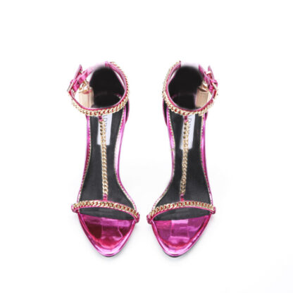 Glamour  Metallic Mirror T- Strap P Lock Leather Pointed Sandals Pink - Image 7