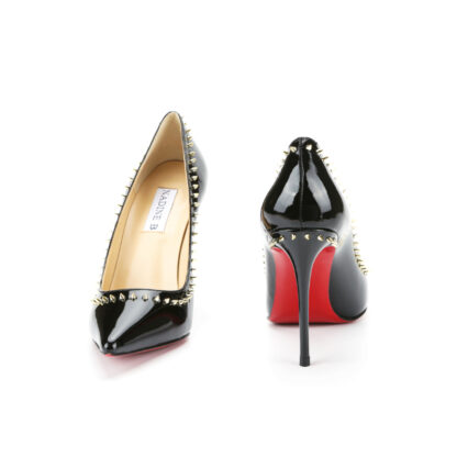 Milano Spikes Patent Leather High Heel Pointed Toe Pumps Black