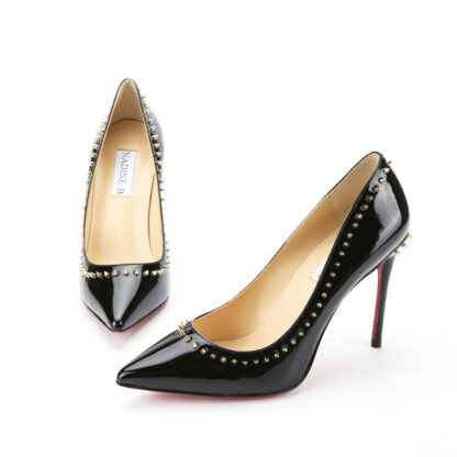 Milano Spikes Patent Leather High Heel Pointed Toe Pumps Black - Image 10