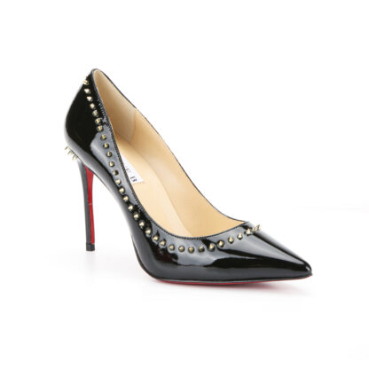 Milano Spikes Patent Leather High Heel Pointed Toe Pumps Black - Image 2