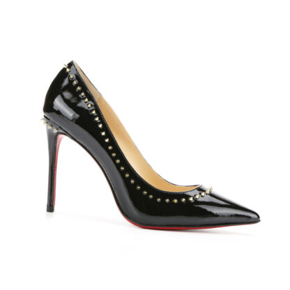 Milano Spikes Patent Leather High Heel Pointed Toe Pumps Black - Image 3