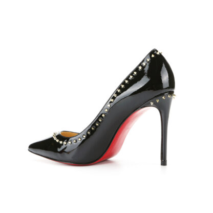 Milano Spikes Patent Leather High Heel Pointed Toe Pumps Black - Image 4