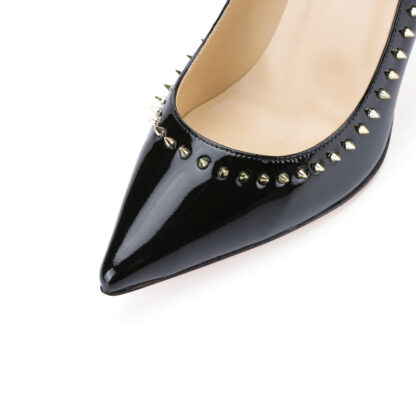 Milano Spikes Patent Leather High Heel Pointed Toe Pumps Black - Image 5