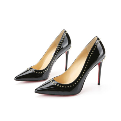 Milano Spikes Patent Leather High Heel Pointed Toe Pumps Black - Image 8