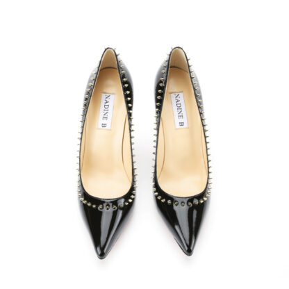 Milano Spikes Patent Leather High Heel Pointed Toe Pumps Black - Image 9