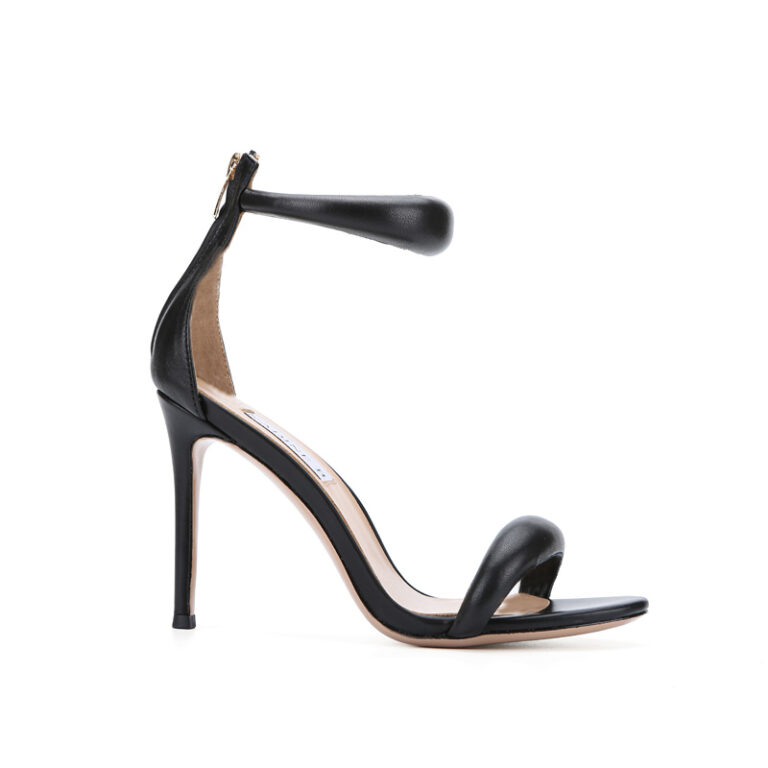 Puff Puff Strap Heel Sandals Leather Black - NadineBShoes