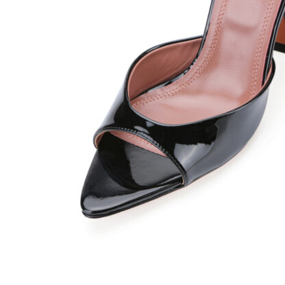 Sexy Easy Slide On Patent Leather Mules Sandals Heel Black - Image 5