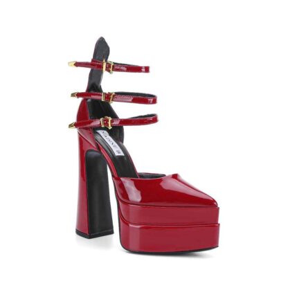 Verse Patent Leather Platform Strappy Pumps Red