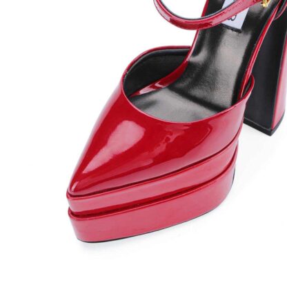 Verse Patent Leather Platform Strappy Pumps Red - Image 3