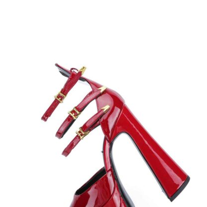 Verse Patent Leather Platform Strappy Pumps Red - Image 4