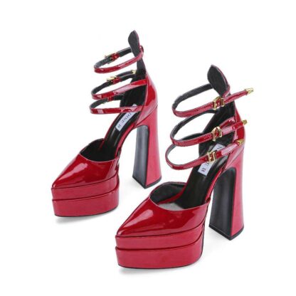 Verse Patent Leather Platform Strappy Pumps Red - Image 5