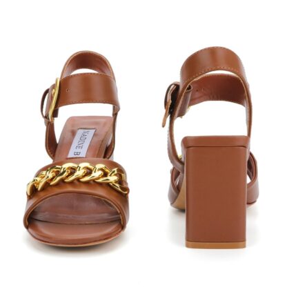 Brown Chained Top V Blocked Heel Buckle Sandals - Image 4