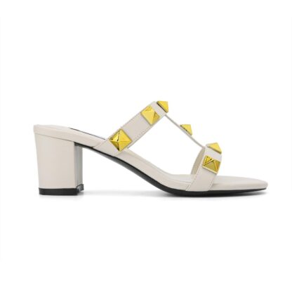 White V Big Rockstud Block Heel Slide