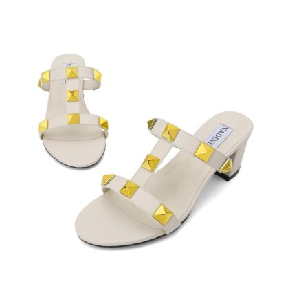 White V Big Rockstud Block Heel Slide - Image 2