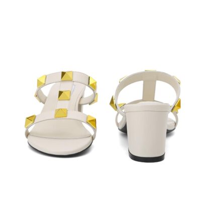 White V Big Rockstud Block Heel Slide - Image 6