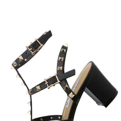 Black V Mini Rockstud Block Heel Ankle Sandals - Image 5