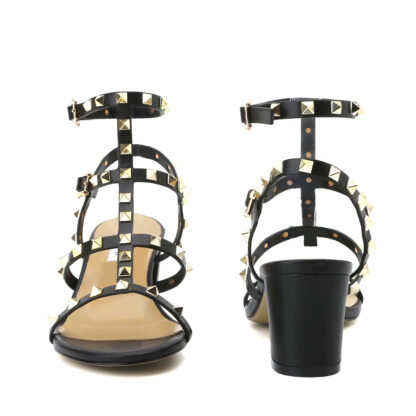 Black V Mini Rockstud Block Heel Ankle Sandals - Image 3