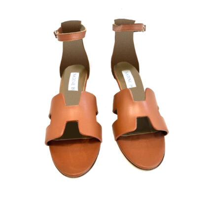 Brown Leather H Wedge Buckle Sandals