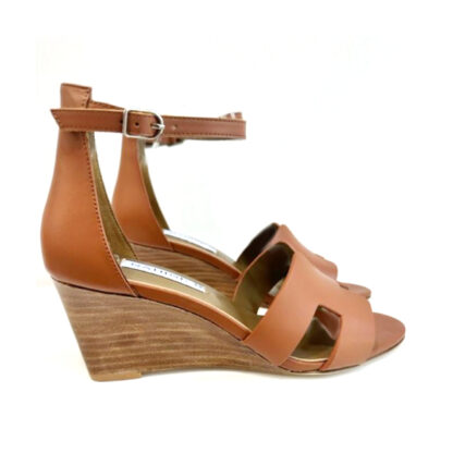 Brown Leather H Wedge Buckle Sandals - Image 2