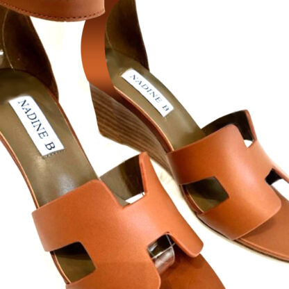 Brown Leather H Wedge Buckle Sandals - Image 3