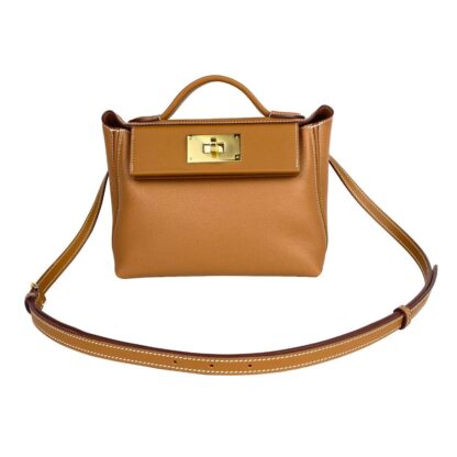 Brown Gold H 21cm Swift Leather 24/24 Handbag With Shoulder Strap - Image 2