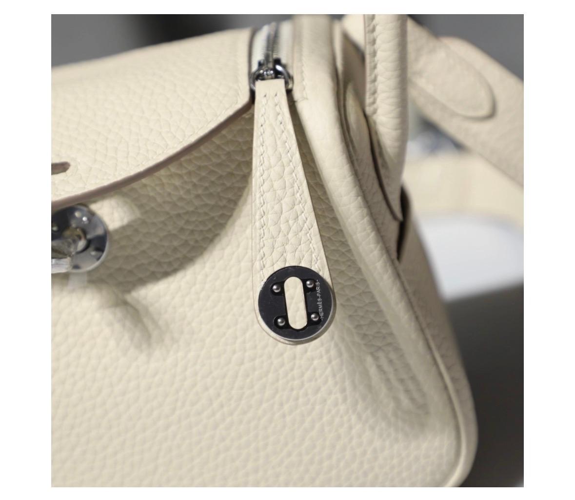 Nadine B Mini Lindy 20 Craie Clemence Handbag PHW - Image 4