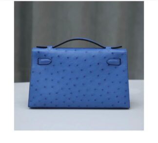Nadine B Pochette Blue Ostrich Leather Clutch Handbag